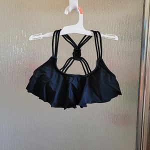XS Xhilaration Ruffle Cross-back Black Bandeau Bikini Top